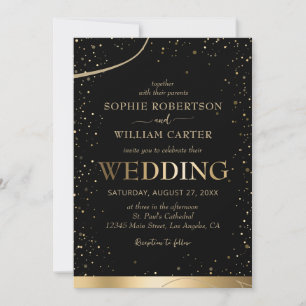 Golden & Black Beautiful Elegante Hochzeit Einladu Einladung