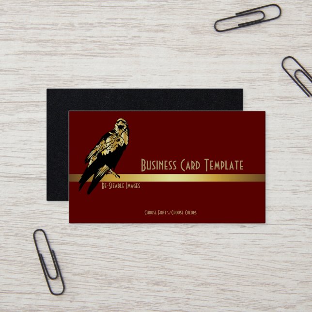 Golden Black Bird Raven Business Card Visitenkarte (Vorderseite/Rückseite Beispiel)