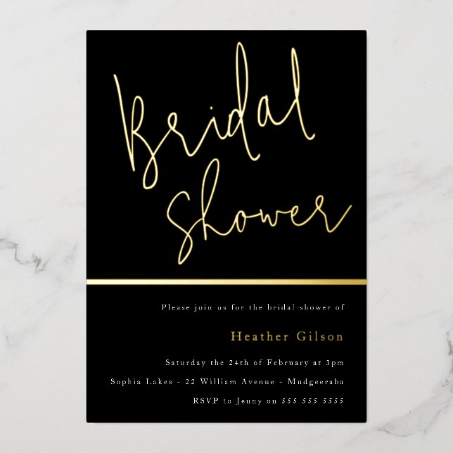 Golden & Black Brautparty Folieneinladung (Vorderseite)
