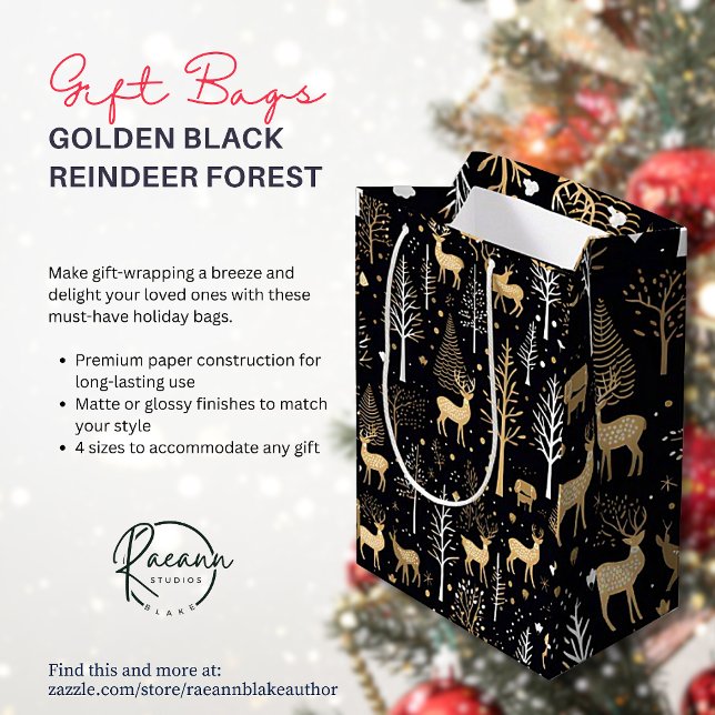Golden Black Christmas-Geschenktasche Mittlere Geschenktüte (Von Creator hochgeladen)