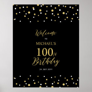Golden & Black Confetti 100. Geburtstagsparty Will Poster
