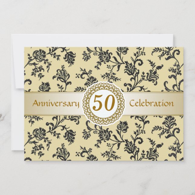Golden Black Damask, 50. Hochzeitstag Einladung (Vorderseite)