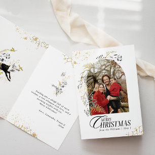Golden & Black Floral Boho Arch Foto Weihnachten Karte