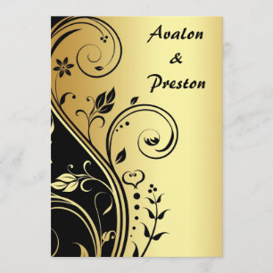 Golden & Black Floral Scroll Hochzeit Einladung