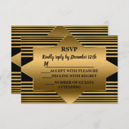 Golden Black Geometric Elegante RSVP Karte