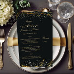 Golden Black Glitzer Confetti Wedding Menu Menükarte<br><div class="desc">Modernes und elegantes Schwarz mit Glitzer-Rahmen-Strichen oben und unten mit goldenen Konfetti an den Rändern. Für Sie erstellte Vorlagen.</div>