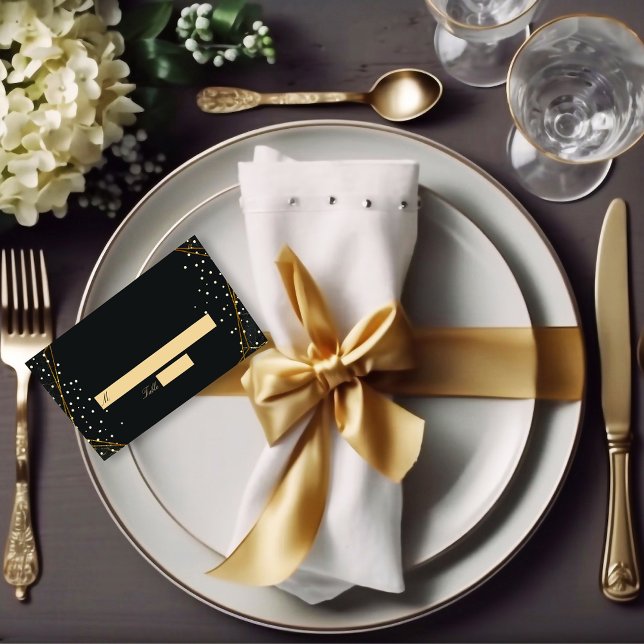 Golden Black Glitzer Confetti Wedding Platzkarte (Von Creator hochgeladen)