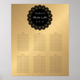 Golden Black Lace Circle Wedding Chart Poster