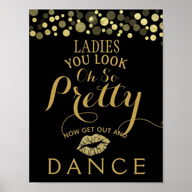 Golden & Black Ladys BATHROOM Hochzeitszeichen Poster (Vorne)