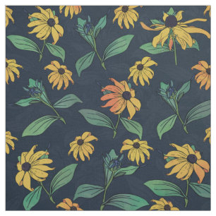 Golden Black Mit Augen Daisy Blume Dunkelblaues De Stoff