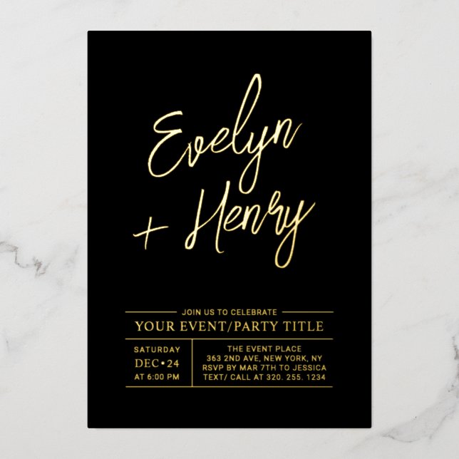 Golden & Black Modern All Occassion Party Event Folieneinladung (Vorderseite)