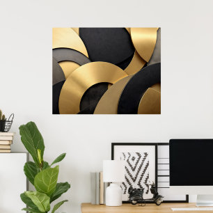 Golden & Black Overlapping Geometrie Abstrakt Poster