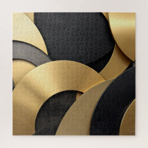 Golden & Black Overlapping Geometrie Abstrakt Puzzle