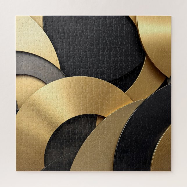 Golden & Black Overlapping Geometrie Abstrakt Puzzle (Vertikal)