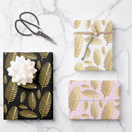 Golden Black Palm Leaf Muster Geschenkpapier Set