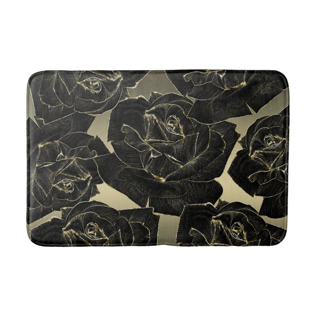 Golden & Black Rose Glam Elegante Klassische Elega Badematte (Vorderseite)