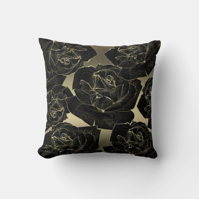 Golden & Black Rose Glam Elegante Klassische Elega Kissen (Vorderseite)