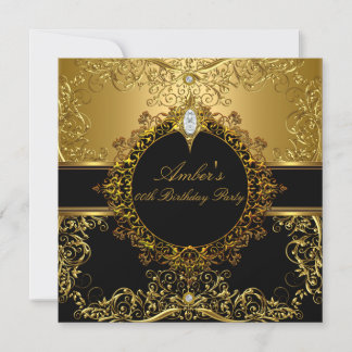 Golden & Black Swirt Geburtstagsparty einladen Einladung