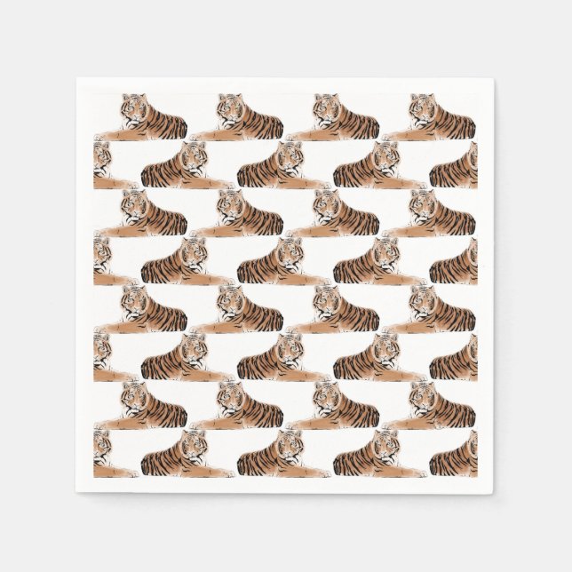 Golden & Black Tiger Animal White Design Serviette (Vorderseite)