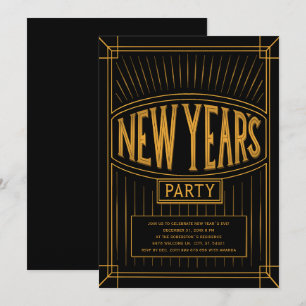 Golden Black Vintag Style New Year's Eve Party Einladung
