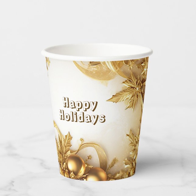 Golden Blätter Weihnachts-Weihnachtszeitung Cups Pappbecher (Vorderseite)