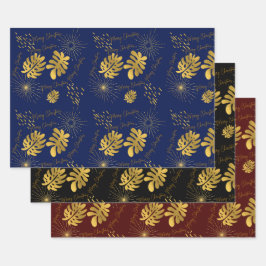 Golden Blau, Grün und Bordeaux Geschenkpapier Set
