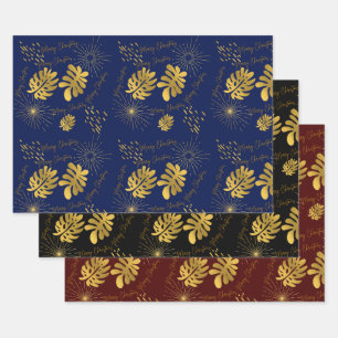 Golden Blau, Grün und Bordeaux Geschenkpapier Set
