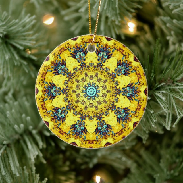 Golden bläuliches Mandala-ähnliches Muster Keramik Ornament (Baum)