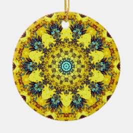 Golden bläuliches Mandala-ähnliches Muster Keramik Ornament