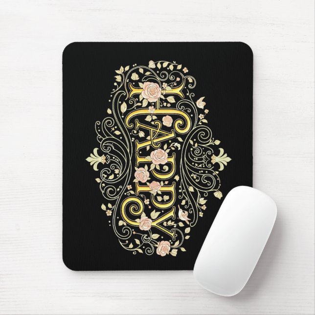 Golden Bliss: Elegant Floral Happy Mousepad (Mit Mouse)