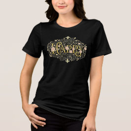 Golden Bliss: Elegant Floral Happy Tri-Blend Shirt