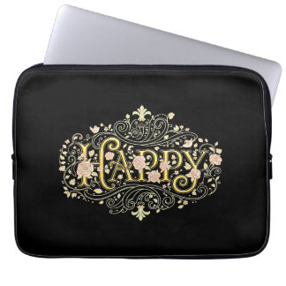 Golden Bliss: Elegante Florale Happy Laptopschutzhülle