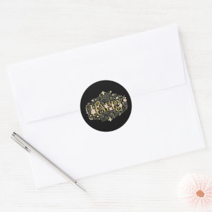 Golden Bliss: Elegantes Florales Glücklich Runder Aufkleber