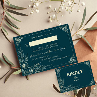 Golden Bloom Drei 3 Mahlzeiten Wahl Hochzeit RSVP Karte