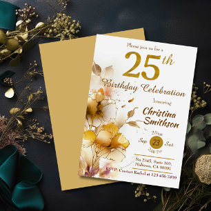 Golden Bloom - floral elegant, modern, 25. Geburts Einladung