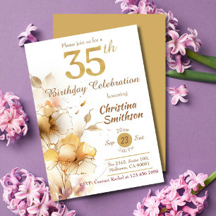 Golden Bloom - floral elegant, modern 35. Geburtst Einladung