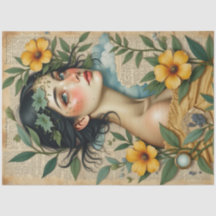Golden Bloom – Frau mit gelben Blumen Decoupage