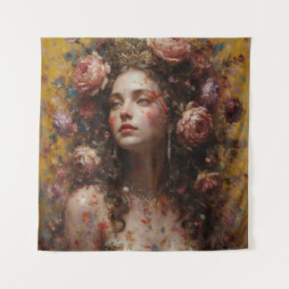 Golden Bloom Goddess – Square Art Tapestry Wandteppich