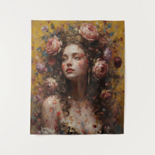 Golden Bloom Muse – Vertikaler Wandteppich