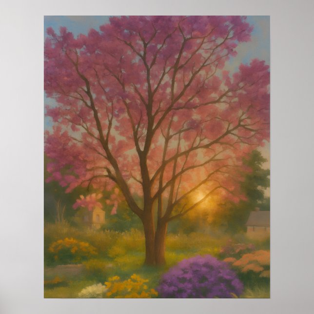 Golden Bloom - Sonnenuntergang Gemälde im Garten Poster (Vorne)