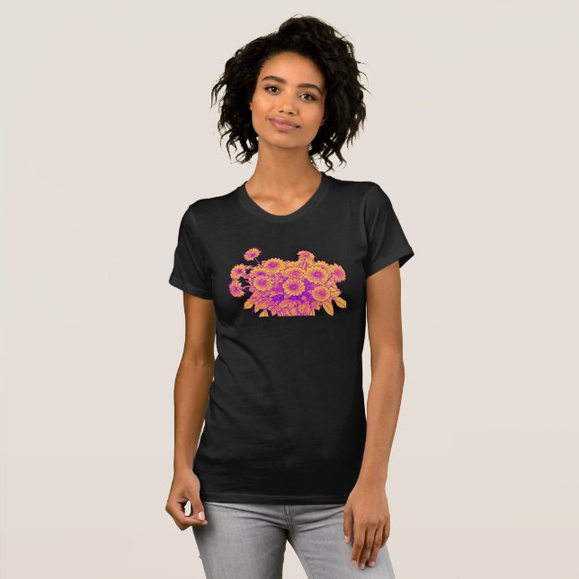 Golden-Bloom-Strauß - Thread-Art-Stil T-Shirt (Vorne ganz)