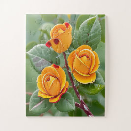 Golden Bloom Trio | Yellow Rose Botanical  Puzzle