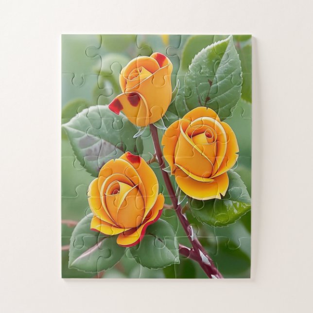 Golden Bloom Trio | Yellow Rose Botanical  Puzzle (Vertikal)