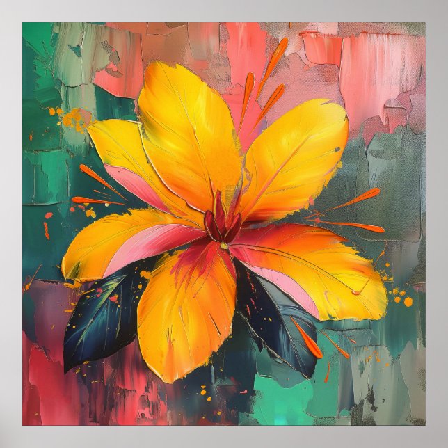 Golden Bloom – Vibrant Abstract Floral Expression Poster (Vorne)