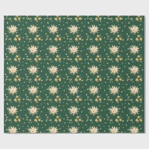 Golden Blooms & Sage Green Leaves Geschenkpapier