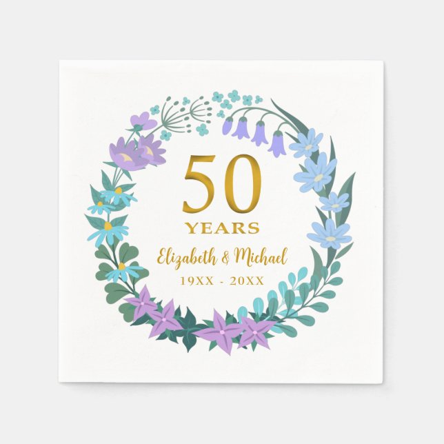 Golden Bloral Bluebells zum 50. Jahrestag Serviette (Vorderseite)