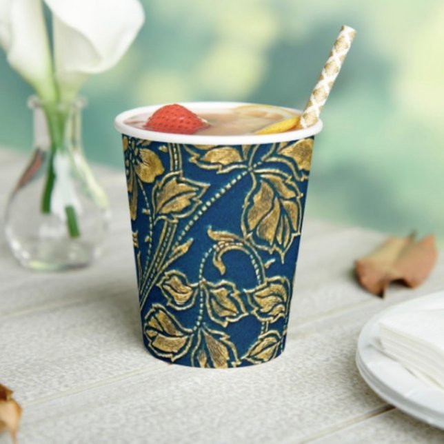 Golden Blossom Elegante Papiertasse Pappbecher (Paper Cup 8 oz capacity. FDA compliant. Ideal for cold and warm beverages.  Printed in USA.)