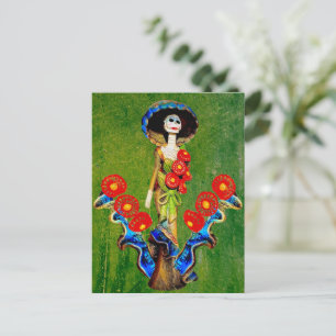 Golden Blue Antique Catrina über grünlich gewasche Postkarte