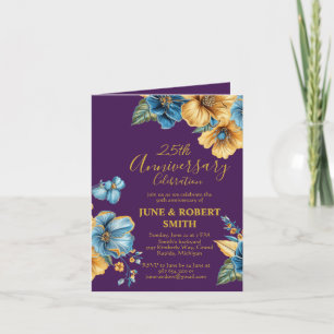 Golden Blue Blume 25. Hochzeitstag Einladung