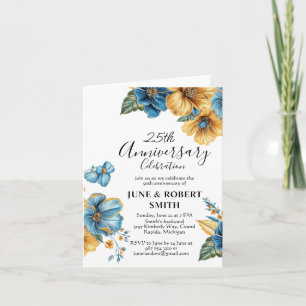 Golden Blue Blume 25. Hochzeitstag Einladung